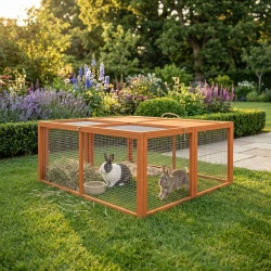 Folding Wooden Rabbit Hutch with Openable Top