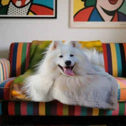 Fluffy Samoyed Dog Print Flannel Throw Blanket