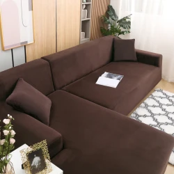 Luxury Stretch Velvet L Shaped Sofa Cover Set
