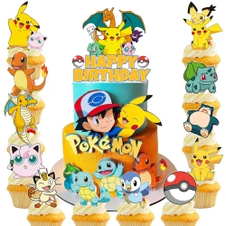 Pokemon Birthday Cake and Cupcake Toppers Set