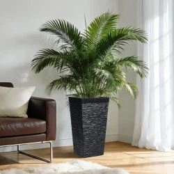 Set of 3 Tall Black Outdoor Planters with Wheels