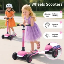 Kids Light Up Scooter Adjustable Height Folding Design