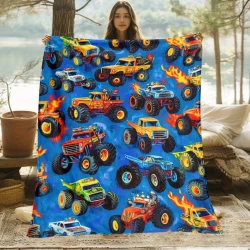 Kids Boys Monster Truck Flannel Throw Blanket