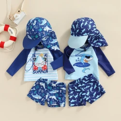 Toddler Boy Cartoon Shark Print Swimsuit Set