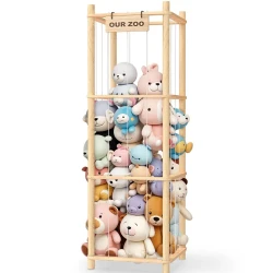 Wooden Zoo Plush Toy Storage Organizer for Kids