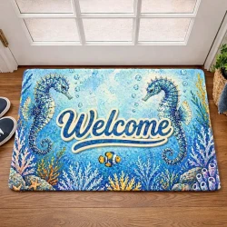 Seahorse Ocean Theme Machine Washable Doormat