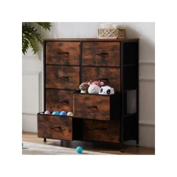 Stylish 8 Drawer Fabric Dresser with Wood Top