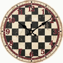 Retro Wooden Wall Clock Classic Checkered Design