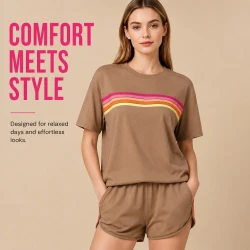 Women's Retro Rainbow Striped Casual Lounge Set