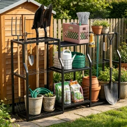 Metal Garden Tool Organizer with Wheels for Storage