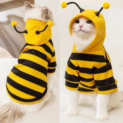 Funny Bee Costume Striped Cat Hoodie for Pets