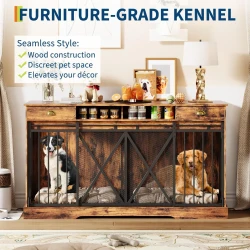 63 Inch Double Dog Crate Furniture with Removable Divider