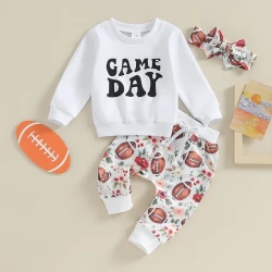 Toddler Girls Football Print Outfit Sweatshirt Pants Set