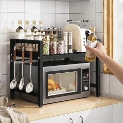 Adjustable Black Metal Microwave Oven Rack