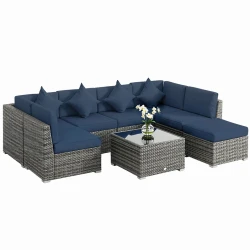 Outsunny Dark Blue Rattan Outdoor Corner Sofa Set