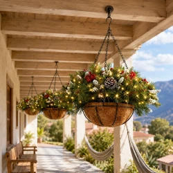 Prelit Artificial Christmas Hanging Basket with LED Lights