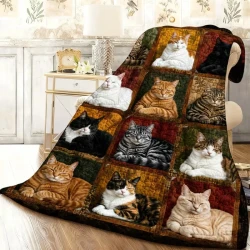 Vintage Multi Cats Fleece Throw Blanket