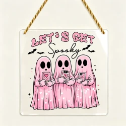 Spooky Pink Ghost Acrylic Hanging Sign Decor