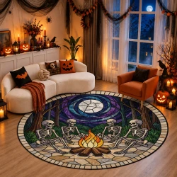 Stained Glass Skeleton Campfire Velvet Rug