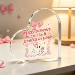 Cute Pink Bow Ghost Acrylic Heart Sign