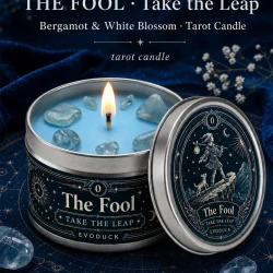 Fool Tarot Candle with Crystal Stones and Bergamot Scent