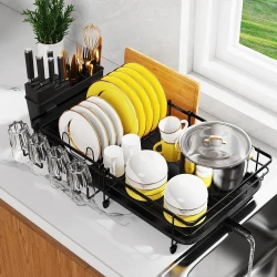 Retractable Kitchen Dish Drying Rack with Drainboard