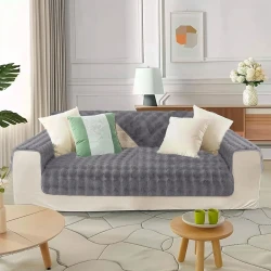 Soft Rabbit Fur Plush Sofa Slipcover Grey