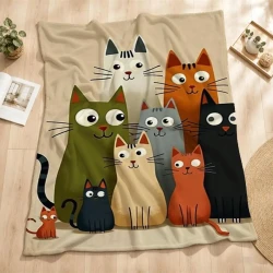 Whimsical Cartoon Cats Flannel Throw Blanket