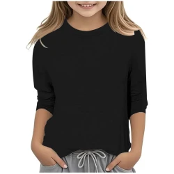 Girls Casual Round Neck 3/4 Sleeve Shirt