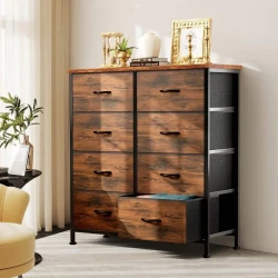 Stylish Tall Fabric Dresser With Wooden Top