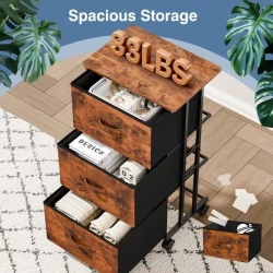 Stylish 3 Drawer Fabric Dresser with Wheels
