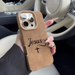 Luxury Matte Faux Leather Jesus Cross Phone Case