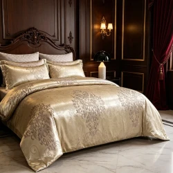 Champagne Gold Satin Jacquard Bedding Set