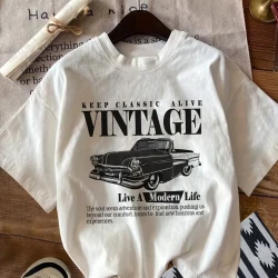 Vintage Car Print Casual T-Shirt for Women