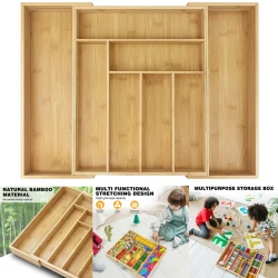 Expandable Bamboo Cutlery Drawer Organizer 8 Compartments