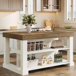 55 Inch Farmhouse Kitchen Island Table with Large Top