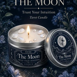 Moon Tarot Candle with White Crystal Stones