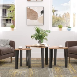 HOMCOM 3 Piece Walnut Nesting Coffee Table Set