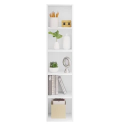 WOLTU Modern White Vertical Bookcase with 5 Storage Cubes