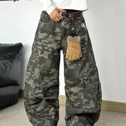 Unisex Camo Baggy Cargo Jeans Oversized Denim Pants