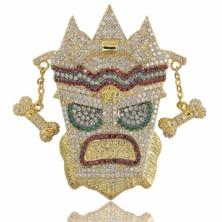 Iced Out UKA Mask Solid Pendant Necklace