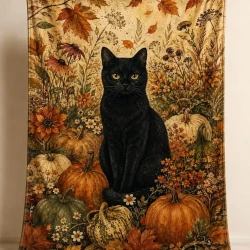 Vintage Black Cat Halloween Throw Blanket