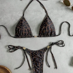 Leopard Print Two Piece Bikini Set with Accessories