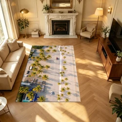 Tropical Beach Coconut Palm Trees Area Rug