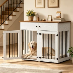 Large Indoor Wooden Dog Kennel with Storage Drawers