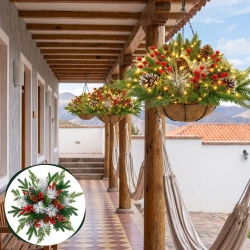 LED Christmas Hanging Basket with Artificial Flowers