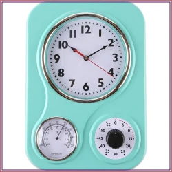 Vintage Turquoise Kitchen Wall Clock with Timer