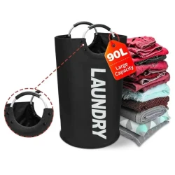 90L Collapsible Black Fabric Laundry Hamper