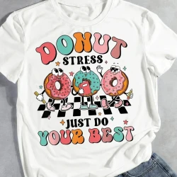 Cartoon Donut Print Casual T-Shirt for Women
