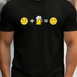 Mens Cotton Tee Beer Mug Emoji Short Sleeve Top